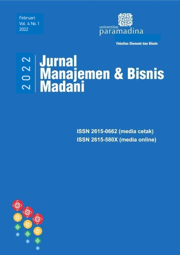 					View Vol. 4 No. 1 (2022): Jurnal Manajemen dan Bisnis Madani Februari 2022
				